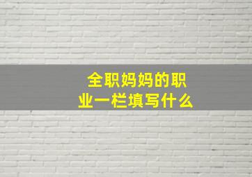 全职妈妈的职业一栏填写什么