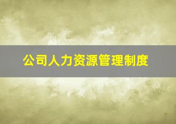 公司人力资源管理制度