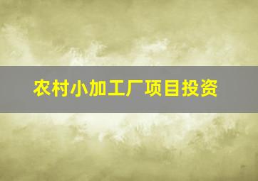 农村小加工厂项目投资