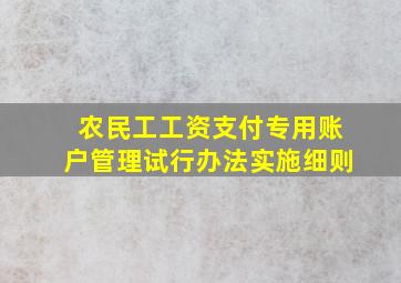 农民工工资支付专用账户管理试行办法实施细则