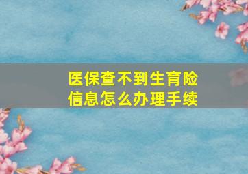 医保查不到生育险信息怎么办理手续