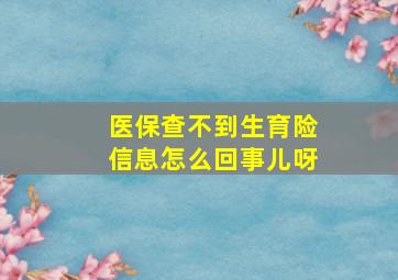 医保查不到生育险信息怎么回事儿呀