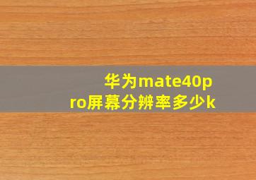 华为mate40pro屏幕分辨率多少k