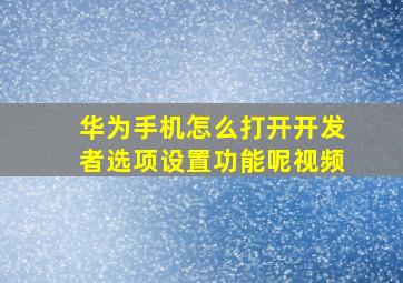 华为手机怎么打开开发者选项设置功能呢视频