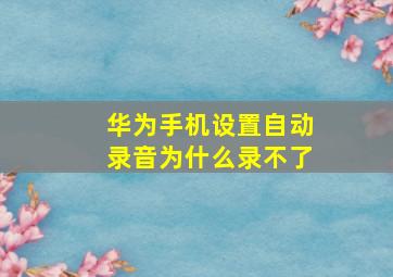 华为手机设置自动录音为什么录不了