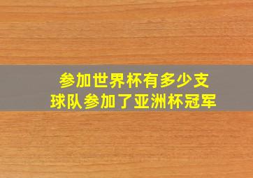 参加世界杯有多少支球队参加了亚洲杯冠军