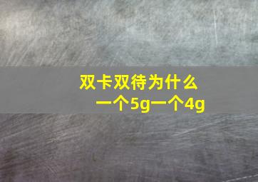 双卡双待为什么一个5g一个4g