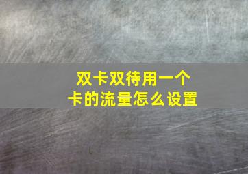 双卡双待用一个卡的流量怎么设置