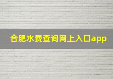 合肥水费查询网上入口app