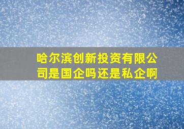 哈尔滨创新投资有限公司是国企吗还是私企啊