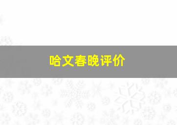 哈文春晚评价