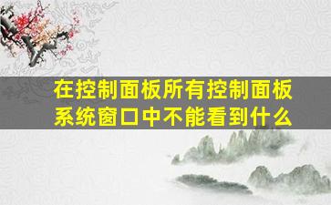 在控制面板所有控制面板系统窗口中不能看到什么