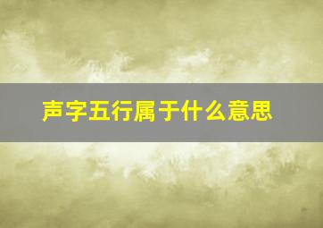 声字五行属于什么意思