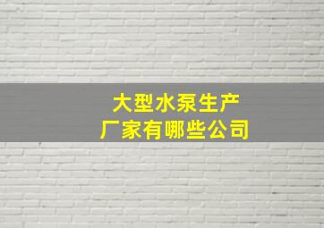 大型水泵生产厂家有哪些公司