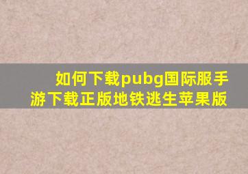 如何下载pubg国际服手游下载正版地铁逃生苹果版