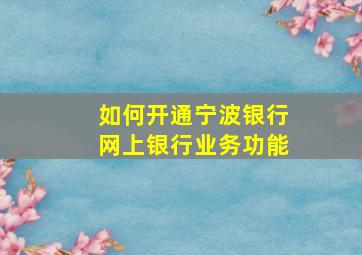 如何开通宁波银行网上银行业务功能