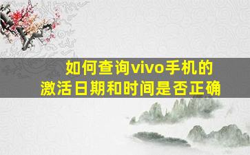 如何查询vivo手机的激活日期和时间是否正确