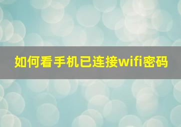 如何看手机已连接wifi密码