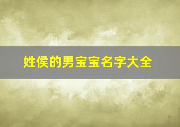 姓侯的男宝宝名字大全