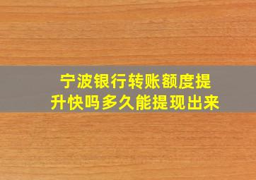 宁波银行转账额度提升快吗多久能提现出来