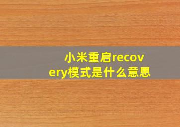 小米重启recovery模式是什么意思