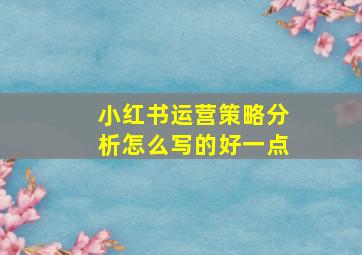 小红书运营策略分析怎么写的好一点