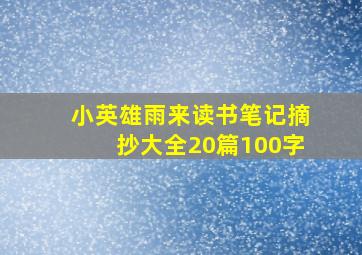 小英雄雨来读书笔记摘抄大全20篇100字