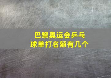 巴黎奥运会乒乓球单打名额有几个