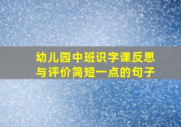 幼儿园中班识字课反思与评价简短一点的句子