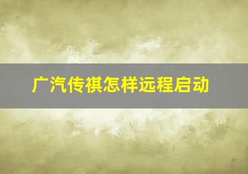 广汽传祺怎样远程启动