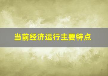 当前经济运行主要特点