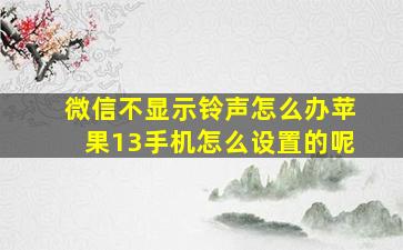 微信不显示铃声怎么办苹果13手机怎么设置的呢