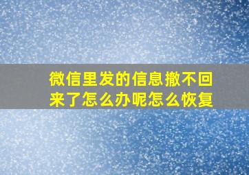 微信里发的信息撤不回来了怎么办呢怎么恢复