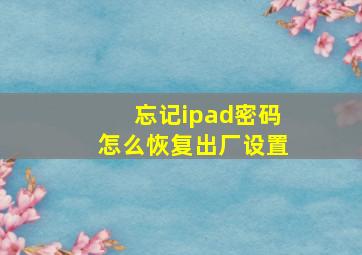 忘记ipad密码怎么恢复出厂设置