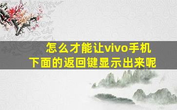 怎么才能让vivo手机下面的返回键显示出来呢