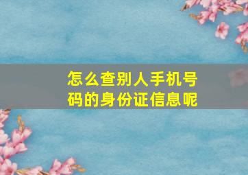 怎么查别人手机号码的身份证信息呢