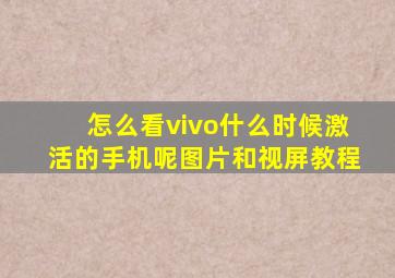 怎么看vivo什么时候激活的手机呢图片和视屏教程