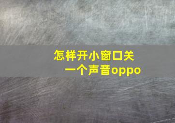 怎样开小窗口关一个声音oppo