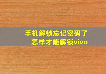 手机解锁忘记密码了怎样才能解锁vivo