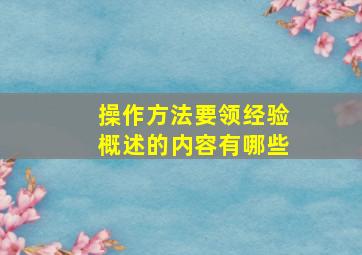 操作方法要领经验概述的内容有哪些