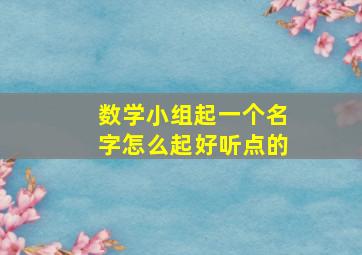 数学小组起一个名字怎么起好听点的