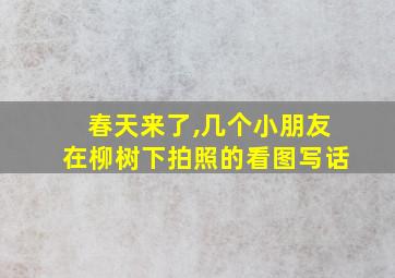 春天来了,几个小朋友在柳树下拍照的看图写话