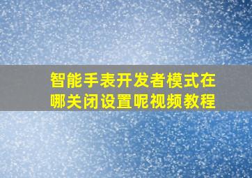 智能手表开发者模式在哪关闭设置呢视频教程