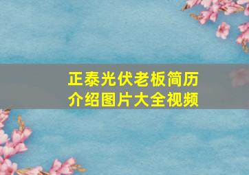 正泰光伏老板简历介绍图片大全视频