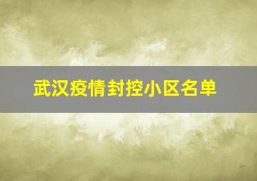 武汉疫情封控小区名单