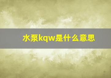 水泵kqw是什么意思