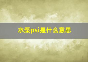 水泵psi是什么意思