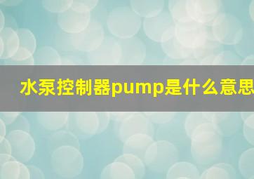 水泵控制器pump是什么意思