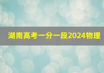 湖南高考一分一段2024物理