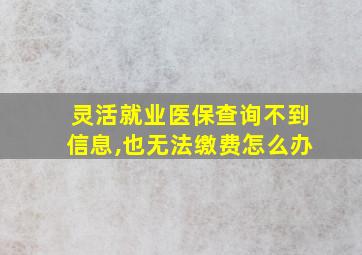 灵活就业医保查询不到信息,也无法缴费怎么办